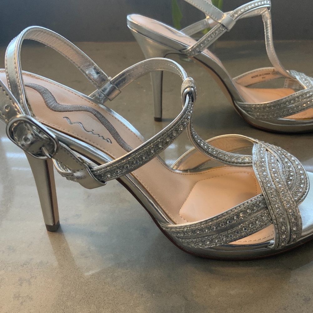 Nina Silver/Rhinestone Heels